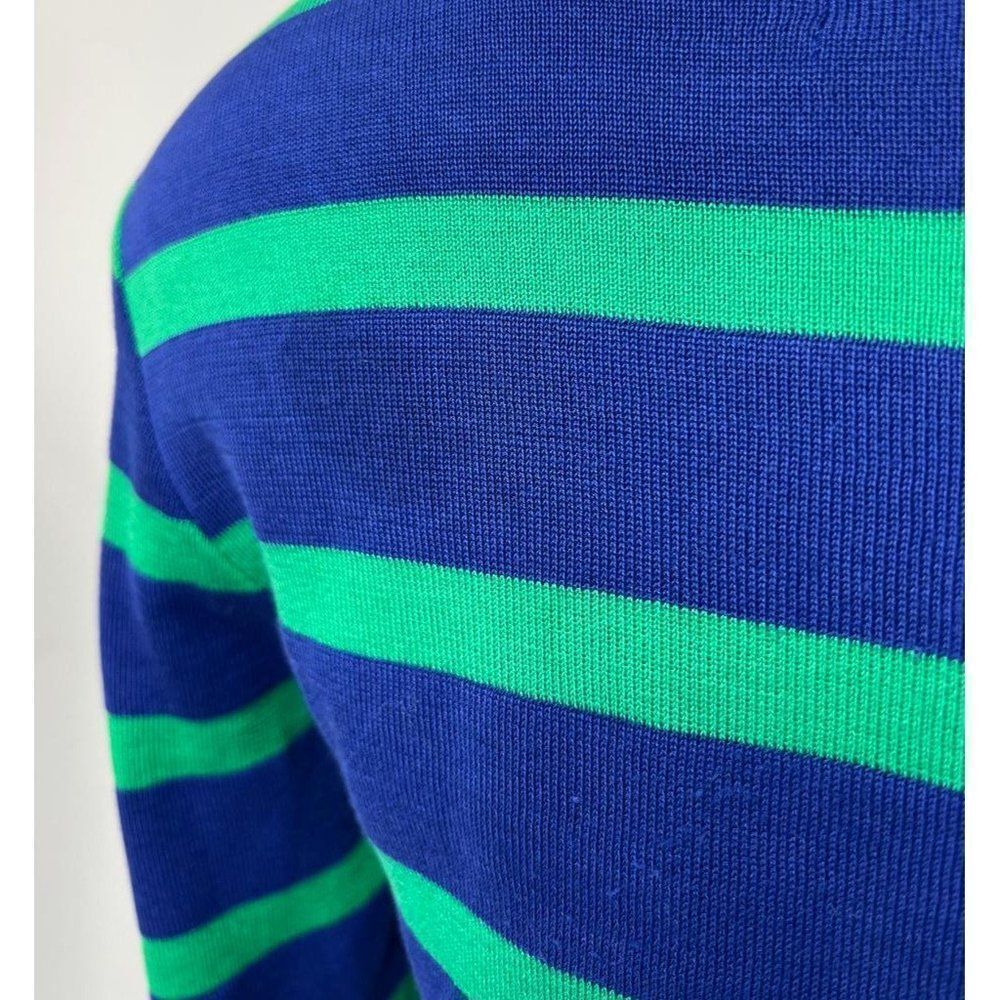 Rare Vintage YVES SAINT LAURENT Blue Green Striped 'YSL' Logo Sweatshirt… - Picture 9 of 12